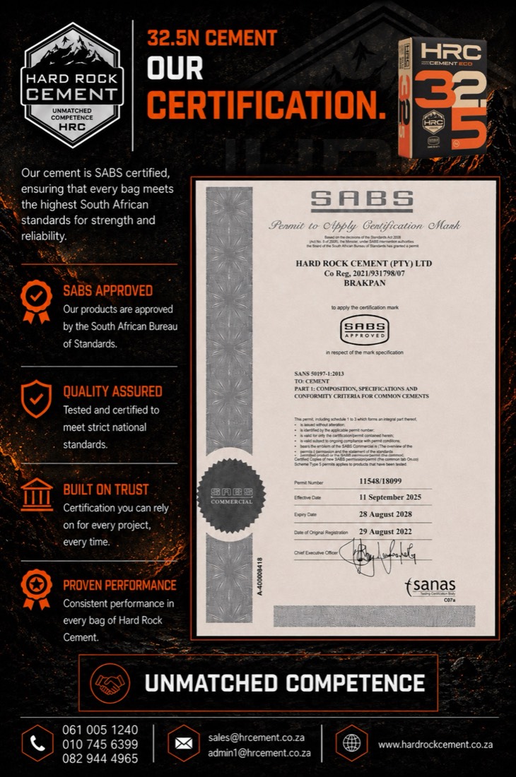 Hard Rock Cement pitch deck, page 6: 32.5N certification